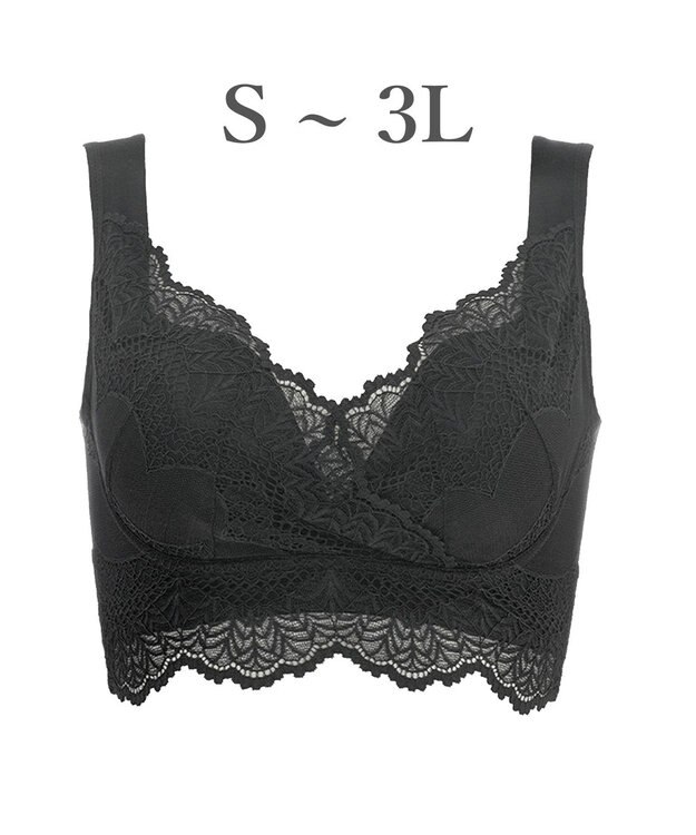 BRADELIS New York 【BRADELIS Me / ノンワイヤー・バストアップ】レーシィオールインワンブラ 日中も就寝時も快適に補正するブラ ブラック