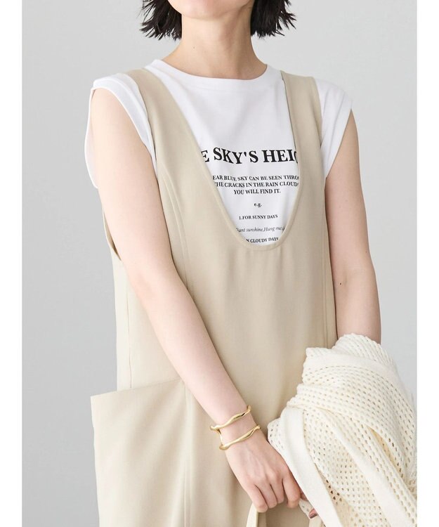 AMERICAN HOLIC イージーケアＵネックＩラインワンピース Gray Beige