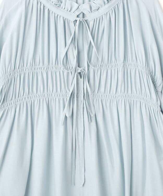 YECCA VECCA シャーリングギャザーリボンブラウス Sax