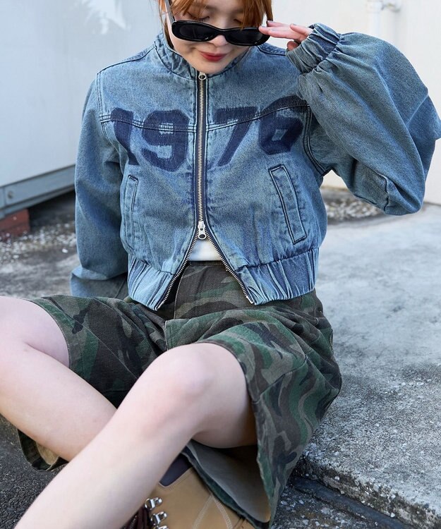 WEGO デニムショートバイカーブルゾン デニム淡加工色