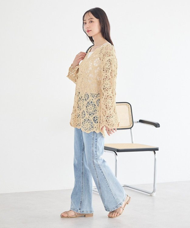 earth music&ecology クロシェ風プルオーバー Light Yellow