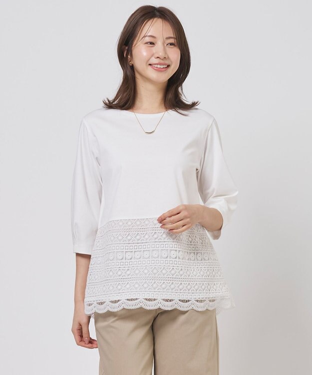 J.PRESS LADIES L レースレイヤードフレア カットソー ホワイト系