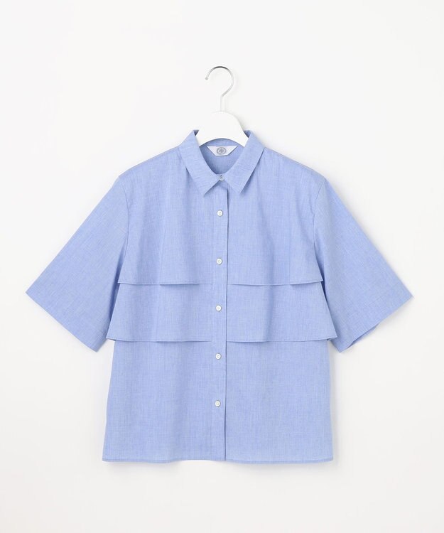 J.PRESS LADIES L 【WEB限定カラーあり・一枚で着映え】ラミーポプリン ティアード シャツ ブルー系