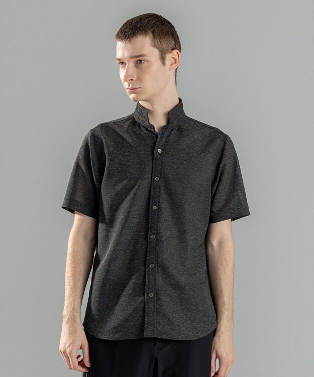 JOSEPH HOMME 新素材【軽量/通気性/清涼感/洗える/ストレッチ】レノクロスストレッチ　ウィングカラー半袖シャツ ブラック系