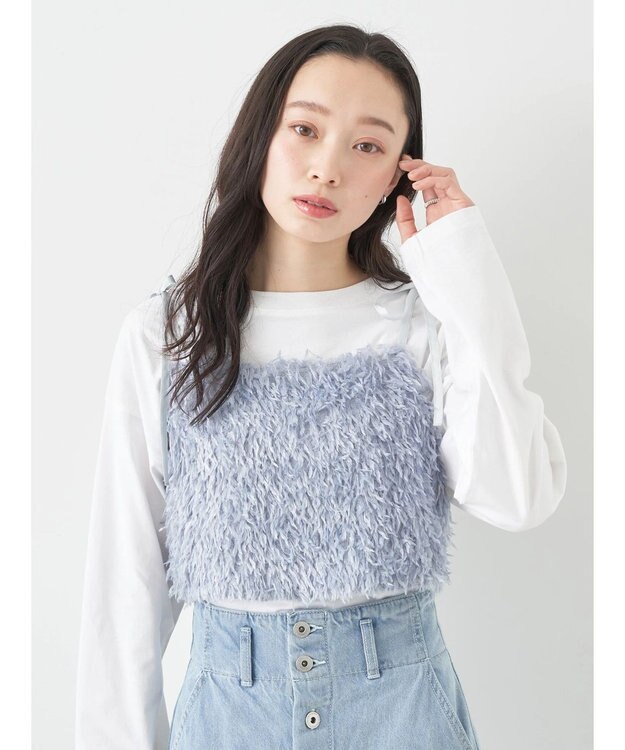 earth music&ecology 肩リボンフェザービスチェ Blue