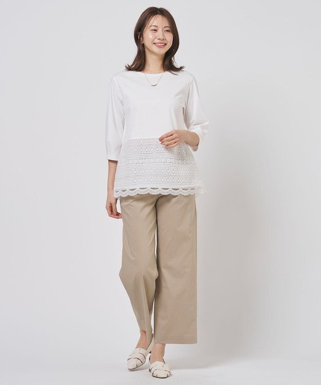 J.PRESS LADIES L レースレイヤードフレア カットソー ホワイト系