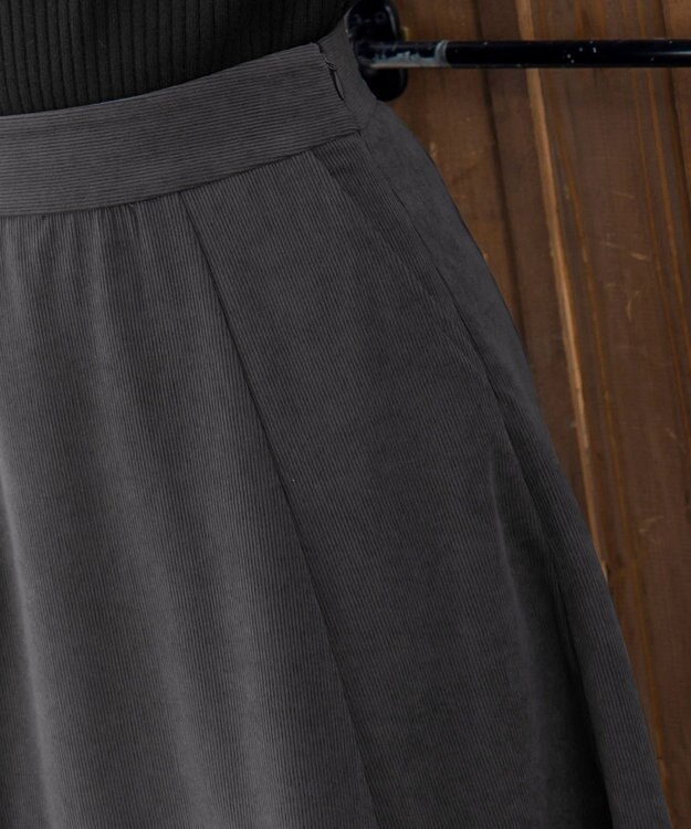 Tiaclasse L 【洗える】大人上品なコーデュロイフレアスカート チャコールグレー