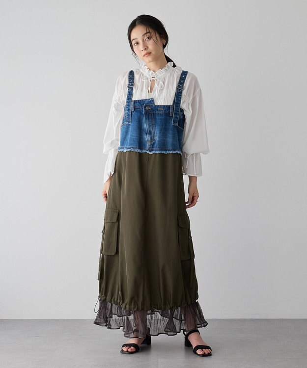 YECCA VECCA シャーリングギャザーリボンブラウス Off White