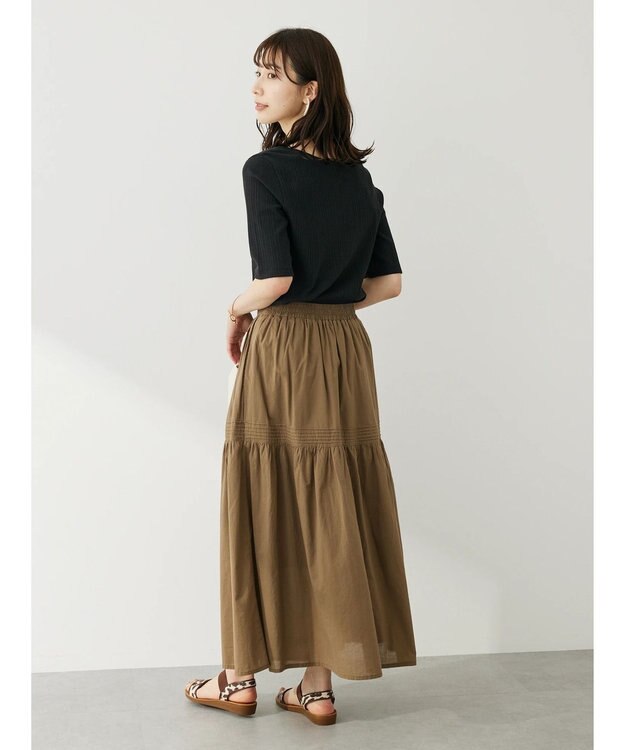 Green Parks 前後２ｗａｙリブ５分袖プルオーバー Black