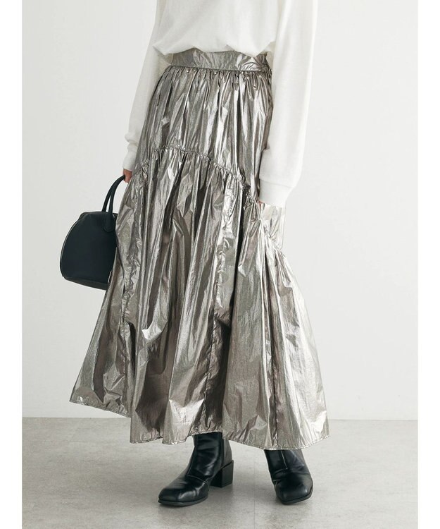 Green Parks ・ＥＬＥＮＣＡＲＥ　ＤＵＥ　メタリックティアードスカート Black Silver