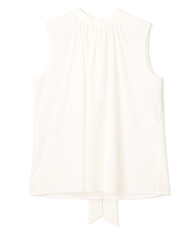 BEIGE， 【洗える】BAC / コットンバックボウタイノースリーブブラウス White