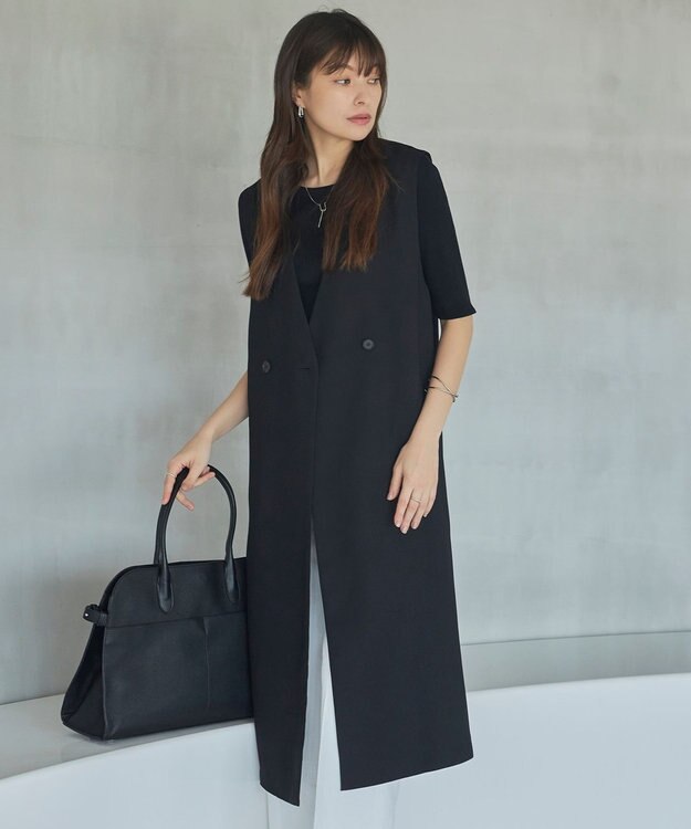 ICB 【接触冷感・UVケア・速乾・洗える】FluidBackSatin ロングジレ ブラック系