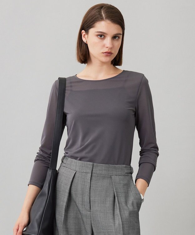 ICB L 【洗える】 ハイツイストシアー カットソー チャコール系