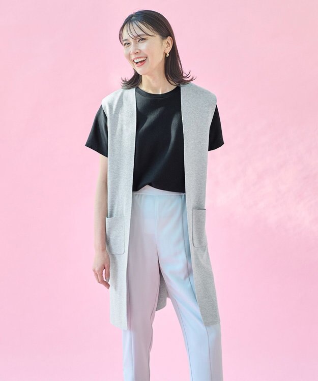 ANY L 【洗濯機可能】スタイルアップ ニットジレ トップグレー