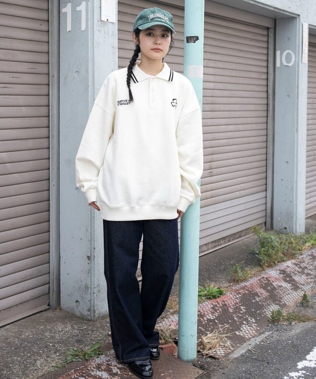 WEGO 【ユニセックス着用ITEM/MLサイズ展開】モチーフロゴポロスウェット ホワイトアイボリー