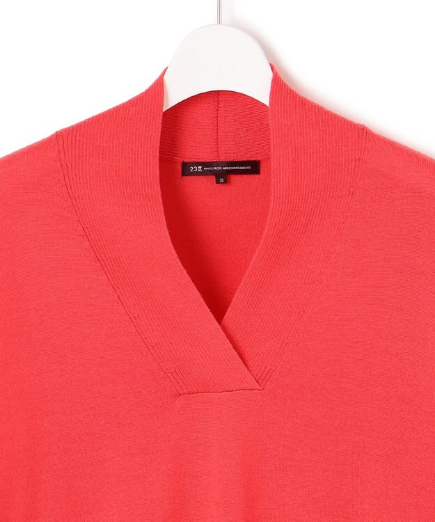 23区 L 【洗える】ウーステッドウール 重ね襟 ニット オレンジ系