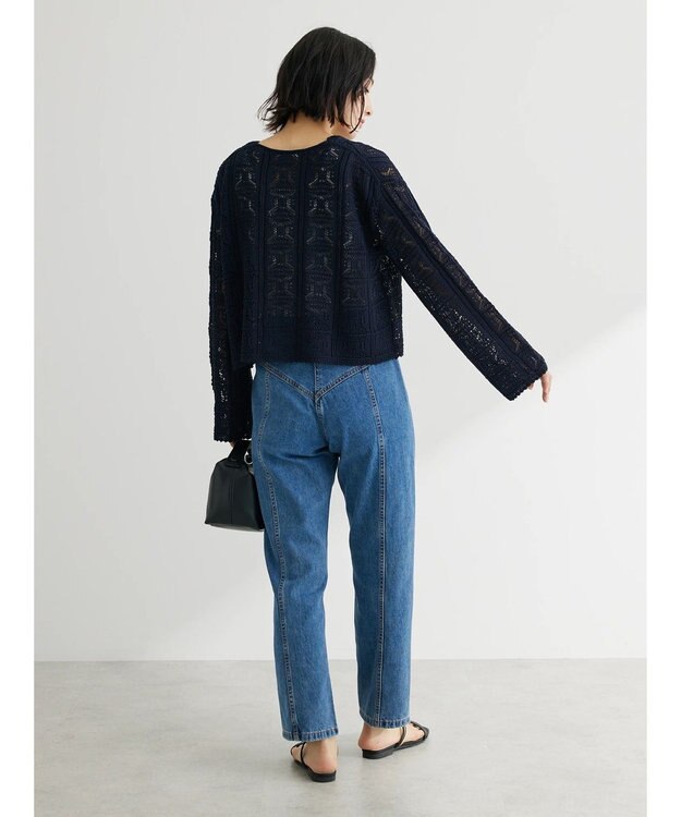 Green Parks 格子柄編みニットカーディガン Navy