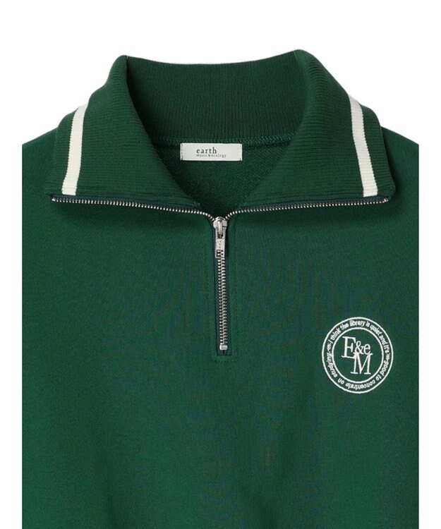 earth music&ecology ハーフＺＩＰサークルロゴ刺繍裏毛プルオーバー Green