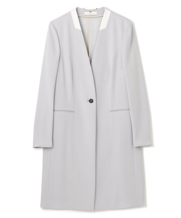 BEIGE， 【L-size】CINDY / ノーカラーロングジャケット Ice blue × White