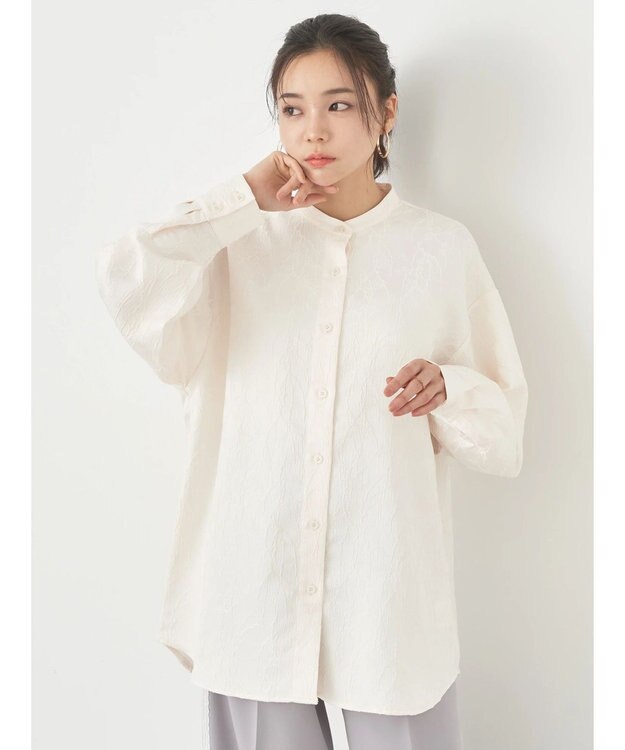 earth music&ecology フラワージャガードシャツ Ivory