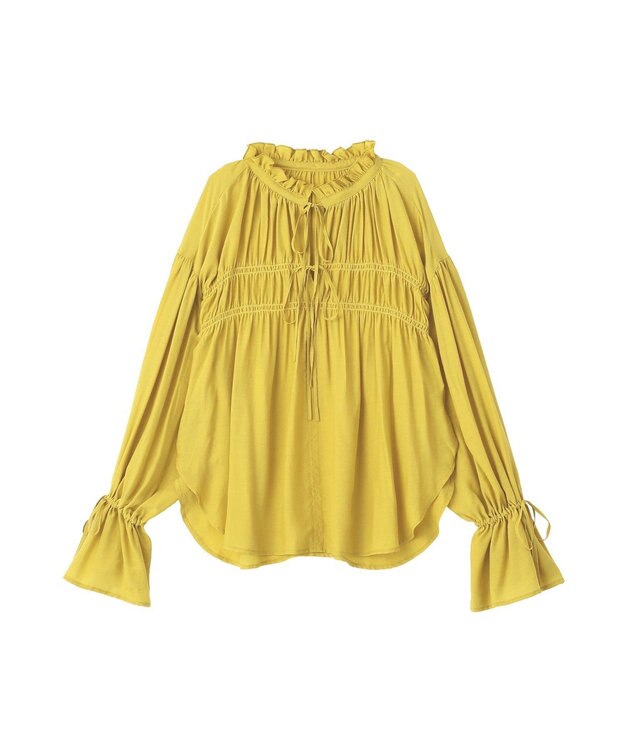 YECCA VECCA シャーリングギャザーリボンブラウス Yellow
