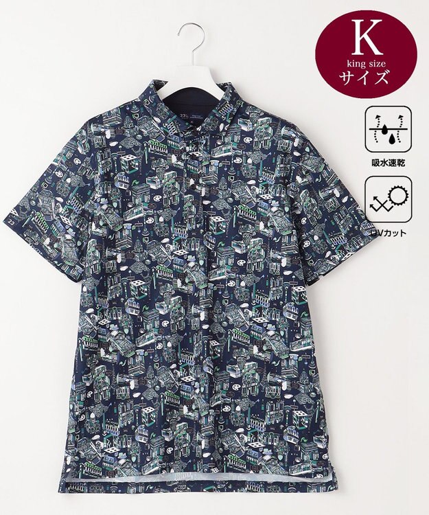 23区GOLF 【MEN】【キングサイズ/吸水速乾/UVカット】パリマップ総柄ポロシャツ ネイビー系5