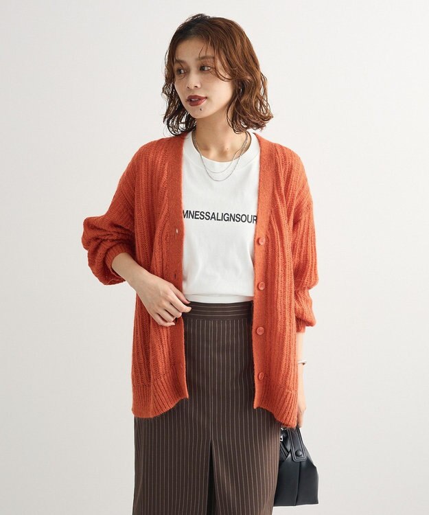 Green Parks シアーニットＶネックカーディガン Orange