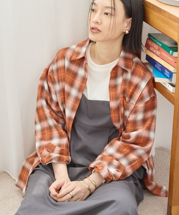 AMERICAN HOLIC ビエラ起毛チェックシャツ オレンジ