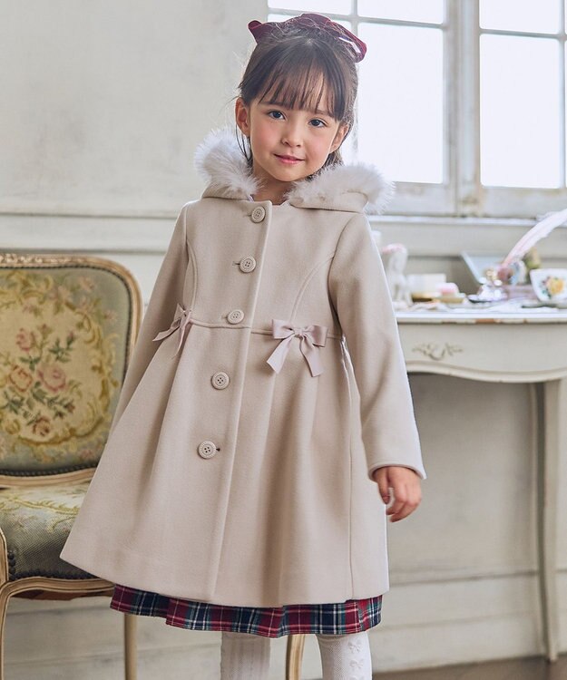 ANY KIDS 【フード取り外し可能】ウールライクコート ベージュ