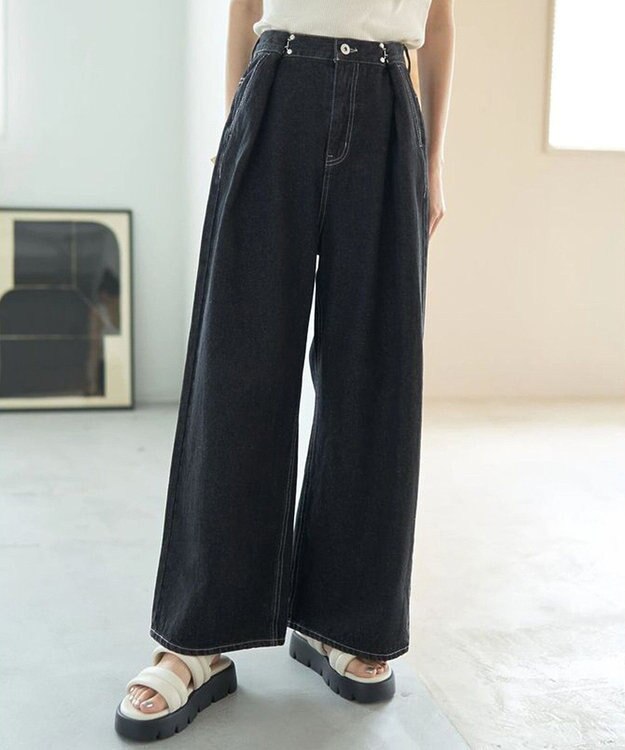 earth music&ecology タックホックデニムパンツ Black