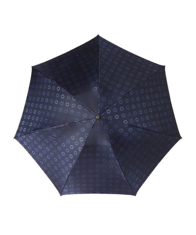 MOONBAT LANVIN en Bleu 折りたたみ傘 ジャカード×パイピング 簡単開閉 大きめ55cm ネイビーブルー