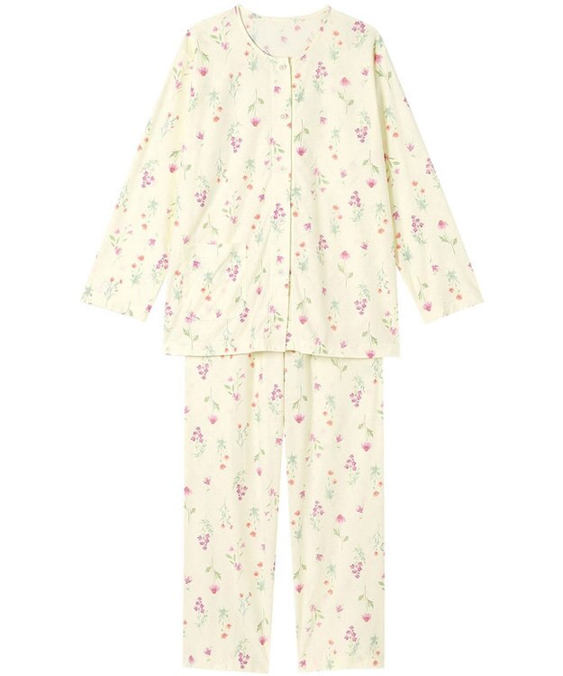 Wing パジャマ 長袖 長ズボン 綿混(本体) ジャカード天竺素材 レディース EP8073 ウイング／ワコール クリーム