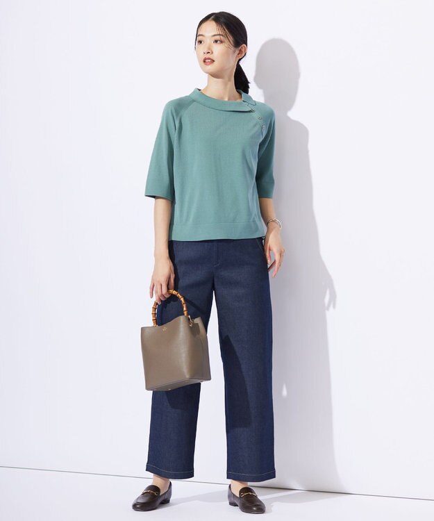 J.PRESS LADIES S 【洗える】ハイパワーデニムツイル ワイド パンツ インディゴ系