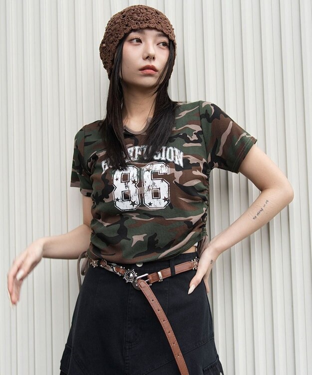WEGO キーネックサイドレースアップちびT 柄5