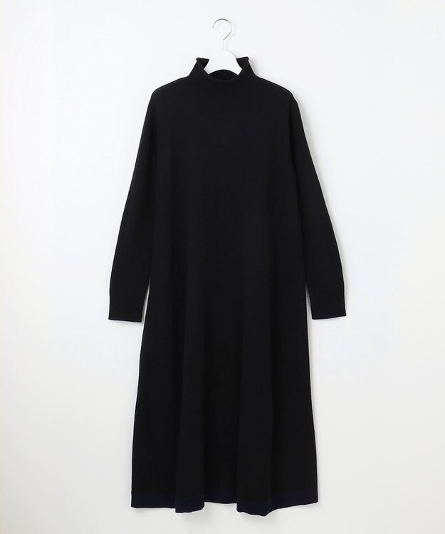 自由区 【洗える】セミウーステッドウールニット ワンピース ブラック×ダークネイビー