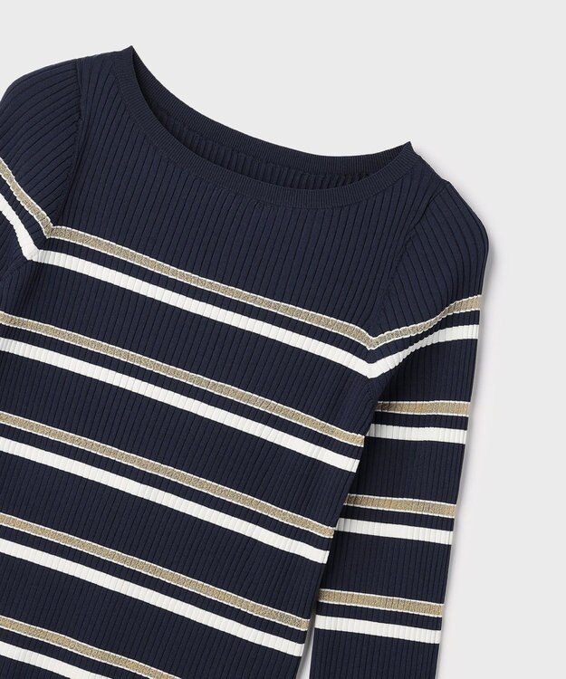 GRACE CONTINENTAL ラメボーダーニットトップ ネイビー