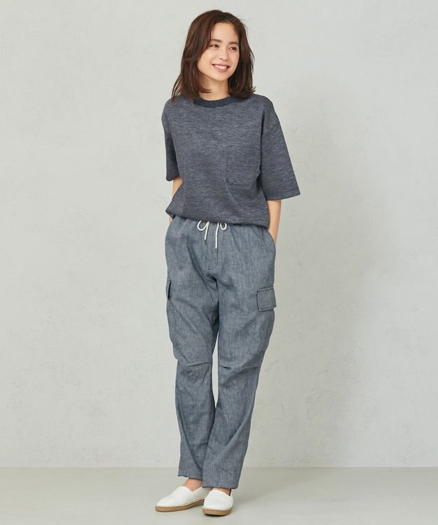 JOSEPH ABBOUD MOUNTAIN 【SPACE／UNISEX】リネンハニカム Tシャツ ダルブルー系