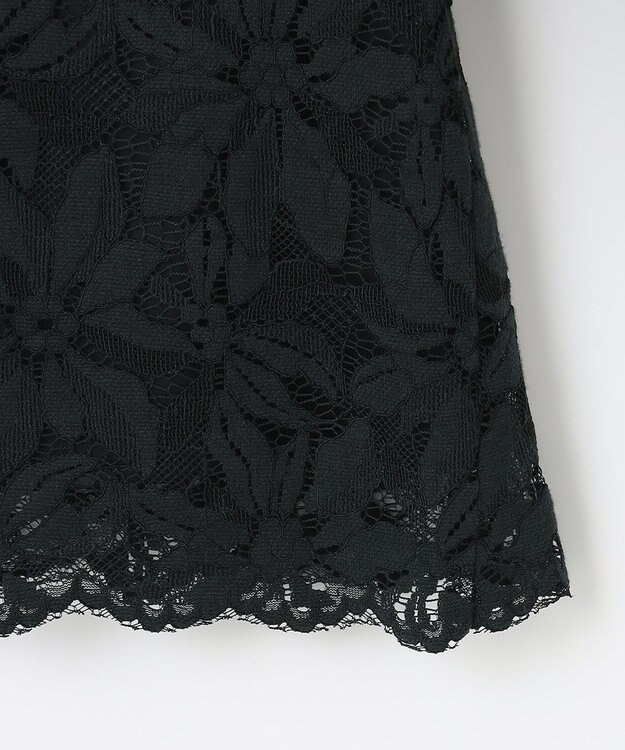 自由区 【洗える】フラワーコードレース ペプラムブラウス ブラック系