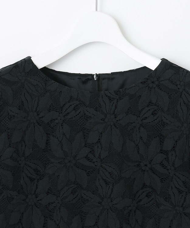 自由区 【洗える】フラワーコードレース ペプラムブラウス ブラック系