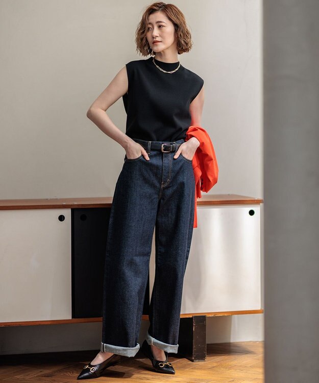 23区 S 【洗える】ヴィスコースストレッチ ノースリーブ プルオーバー ブラック系