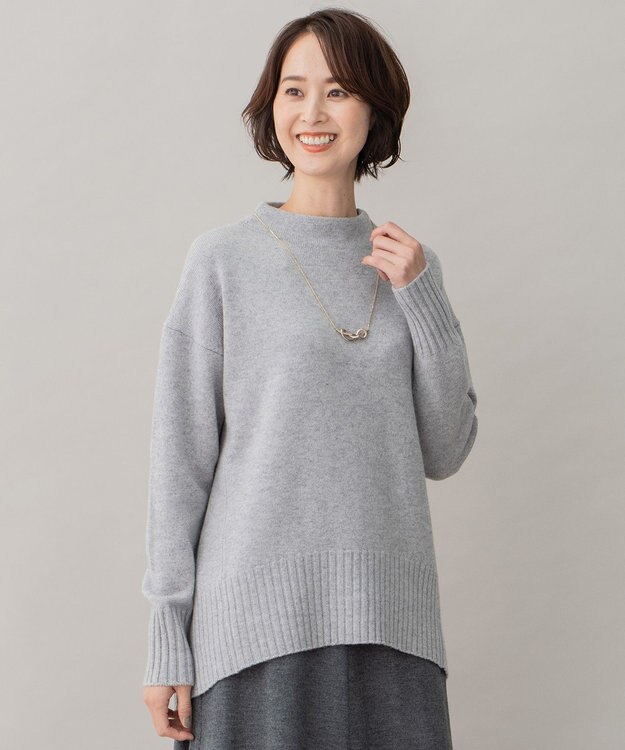 自由区 【洗える】ウールカシミヤブレンド オフネックプルオーバーニット ライトグレー系