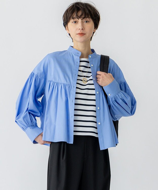 23区 S 【洗える】CANCLINI ギャザー フレア ブラウス サックス系