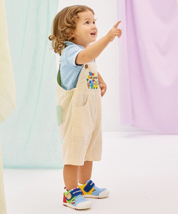 MIKI HOUSE HOT BISCUITS 【70-110cm】 ビーンズ×お菓子シリーズ サッカー素材オーバーオール 黄