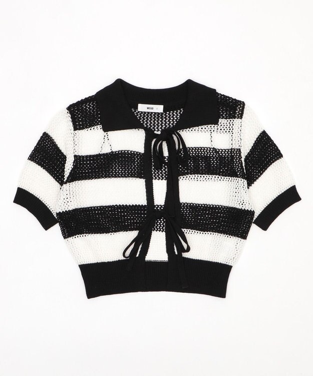 WEGO 襟付きリボンメッシュショートカーデ 柄1