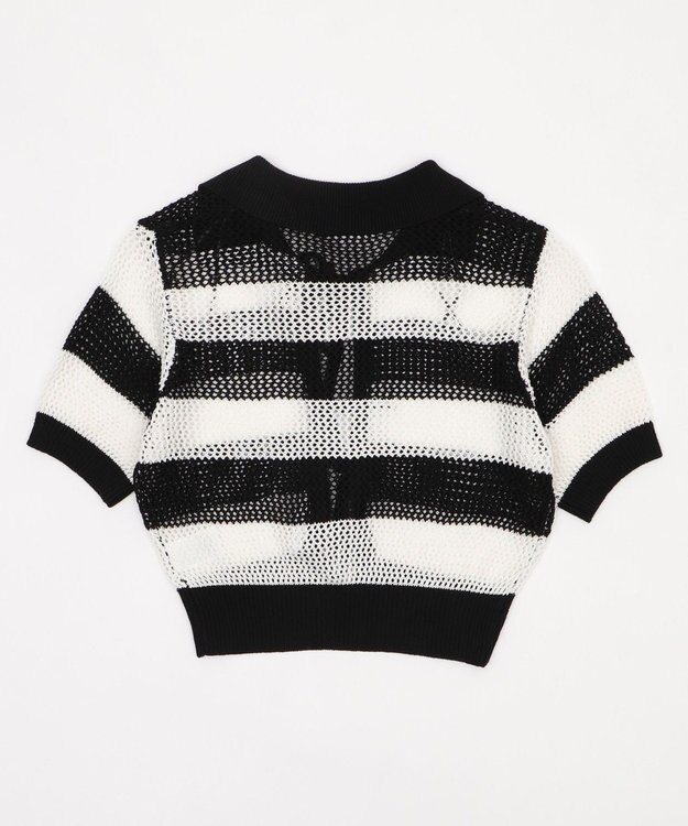 WEGO 襟付きリボンメッシュショートカーデ 柄1