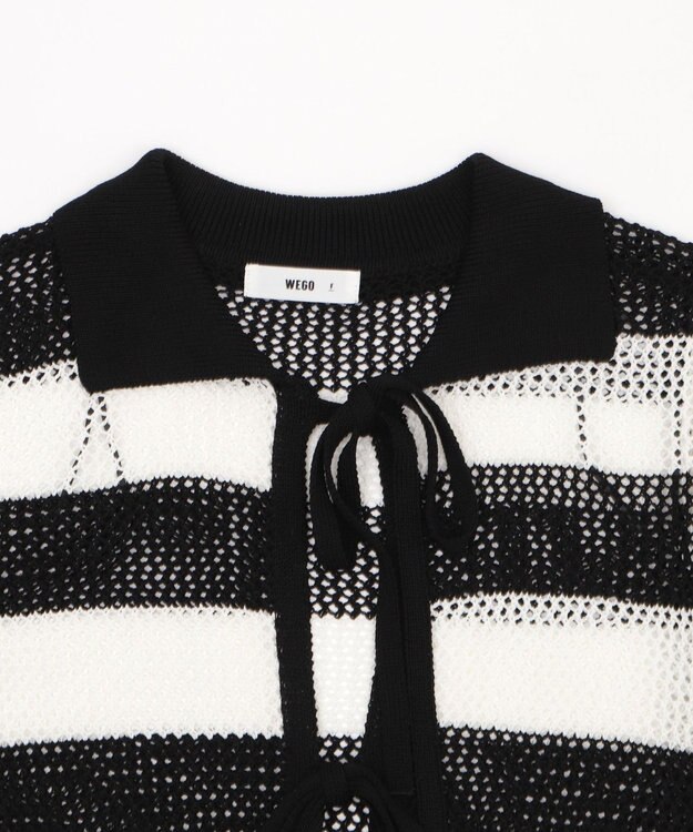 WEGO 襟付きリボンメッシュショートカーデ 柄1