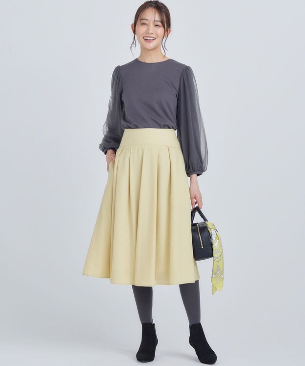 組曲 L ミニ裏毛チュールスリーブ カットソー チャコールグレー系