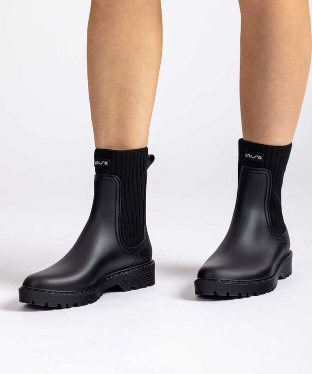 BONTRE 【UNISA/ウニサ】リブデザインレインブーツ ブラック