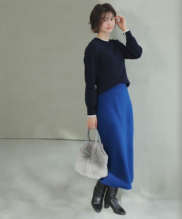 ANY SIS S CICA加工 ニット タイト スカート ブルー