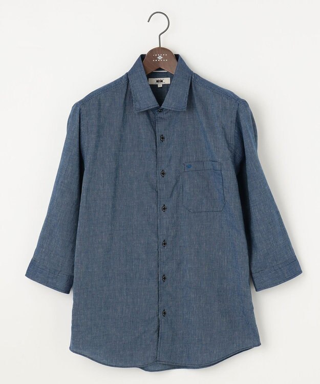JOSEPH ABBOUD 【サスティナブル・７分袖】コットンリヨセルリネンコードストライプ シャツ ダルブルー系1